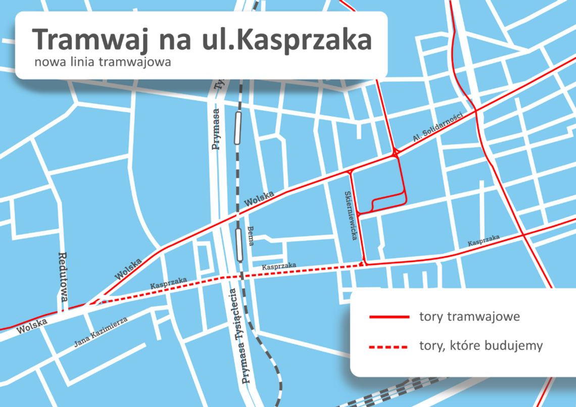Budowa trasy tramwaju na Kasprzaka zbliża się do końca.