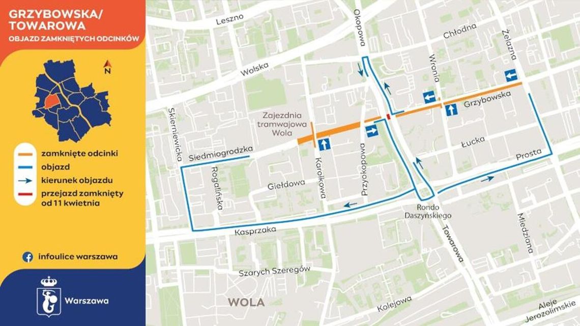 Remont torowiska na Woli. Duże zmiany dla pasażerów i kierowców od 11 kwietnia