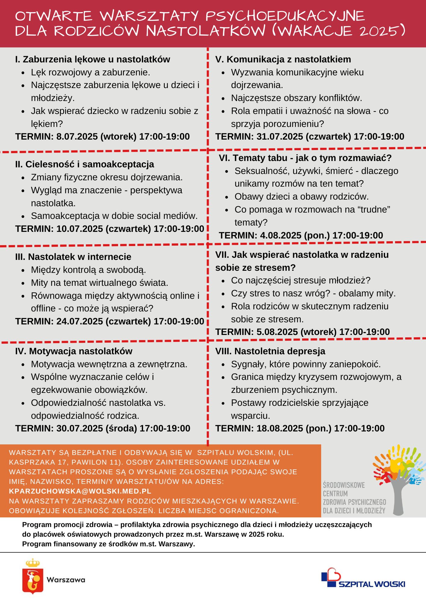Jak wspierać nastolatka w trudnych emocjach i codziennych wyzwaniach? W wakacje rodzice warszawskich nastolatków mogą skorzystać z bezpłatnych warsztatów psychoedukacyjnych, organizowanych przez Środowiskowe Centrum Zdrowia Psychicznego dla Dzieci i Młodzieży